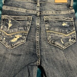 BKE Women's Distressed Blue Boot Cut Jeans